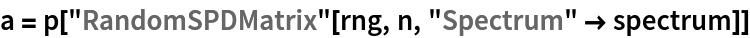 a = p["RandomSPDMatrix"[rng, n, "Spectrum" -> spectrum]]