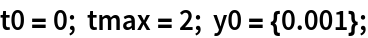 t0 = 0; tmax = 2; y0 = {0.001};