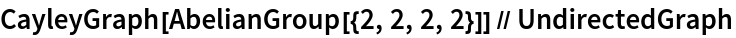 CayleyGraph[AbelianGroup[{2, 2, 2, 2}]] // UndirectedGraph