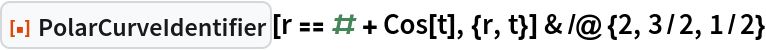 ResourceFunction["PolarCurveIdentifier"][
   r == # + Cos[t], {r, t}] & /@ {2, 3/2, 1/2}