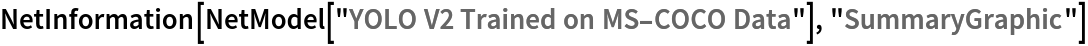 NetInformation[
 NetModel["YOLO V2 Trained on MS-COCO Data"], "SummaryGraphic"]