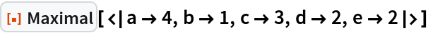 ResourceFunction["Maximal"][<|a -> 4, b -> 1, c -> 3, d -> 2, e -> 2|>]