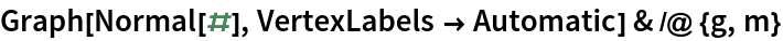 Graph[Normal[#], VertexLabels -> Automatic] & /@ {g, m}