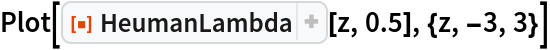 Plot[ResourceFunction["HeumanLambda"][z, 0.5], {z, -3, 3}]