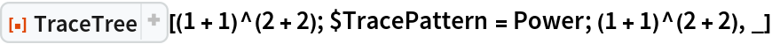 ResourceFunction[
 "TraceTree"][(1 + 1)^(2 + 2); $TracePattern = Power; (1 + 1)^(2 + 2),
  _]