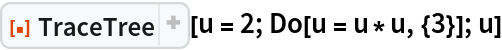 ResourceFunction["TraceTree"][u = 2; Do[u = u*u, {3}]; u]