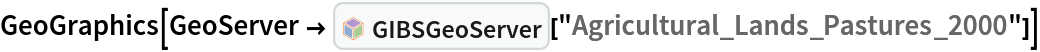 GeoGraphics[
 GeoServer -> InterpretationBox[FrameBox[TagBox[TooltipBox[PaneBox[GridBox[List[List[GraphicsBox[List[Thickness[0.0025`], List[FaceForm[List[RGBColor[0.9607843137254902`, 0.5058823529411764`, 0.19607843137254902`], Opacity[1.`]]], FilledCurveBox[List[List[List[0, 2, 0], List[0, 1, 0], List[0, 1, 0], List[0, 1, 0], List[0, 1, 0]], List[List[0, 2, 0], List[0, 1, 0], List[0, 1, 0], List[0, 1, 0], List[0, 1, 0]], List[List[0, 2, 0], List[0, 1, 0], List[0, 1, 0], List[0, 1, 0], List[0, 1, 0], List[0, 1, 0]], List[List[0, 2, 0], List[1, 3, 3], List[0, 1, 0], List[1, 3, 3], List[0, 1, 0], List[1, 3, 3], List[0, 1, 0], List[1, 3, 3], List[1, 3, 3], List[0, 1, 0], List[1, 3, 3], List[0, 1, 0], List[1, 3, 3]]], List[List[List[205.`, 22.863691329956055`], List[205.`, 212.31669425964355`], List[246.01799774169922`, 235.99870109558105`], List[369.0710144042969`, 307.0436840057373`], List[369.0710144042969`, 117.59068870544434`], List[205.`, 22.863691329956055`]], List[List[30.928985595703125`, 307.0436840057373`], List[153.98200225830078`, 235.99870109558105`], List[195.`, 212.31669425964355`], List[195.`, 22.863691329956055`], List[30.928985595703125`, 117.59068870544434`], List[30.928985595703125`, 307.0436840057373`]], List[List[200.`, 410.42970085144043`], List[364.0710144042969`, 315.7036876678467`], List[241.01799774169922`, 244.65868949890137`], List[200.`, 220.97669792175293`], List[158.98200225830078`, 244.65868949890137`], List[35.928985595703125`, 315.7036876678467`], List[200.`, 410.42970085144043`]], List[List[376.5710144042969`, 320.03370475769043`], List[202.5`, 420.53370475769043`], List[200.95300006866455`, 421.42667961120605`], List[199.04699993133545`, 421.42667961120605`], List[197.5`, 420.53370475769043`], List[23.428985595703125`, 320.03370475769043`], List[21.882003784179688`, 319.1406993865967`], List[20.928985595703125`, 317.4896984100342`], List[20.928985595703125`, 315.7036876678467`], List[20.928985595703125`, 114.70369529724121`], List[20.928985595703125`, 112.91769218444824`], List[21.882003784179688`, 111.26669120788574`], List[23.428985595703125`, 110.37369346618652`], List[197.5`, 9.87369155883789`], List[198.27300024032593`, 9.426692008972168`], List[199.13700008392334`, 9.203690528869629`], List[200.`, 9.203690528869629`], List[200.86299991607666`, 9.203690528869629`], List[201.72699999809265`, 9.426692008972168`], List[202.5`, 9.87369155883789`], List[376.5710144042969`, 110.37369346618652`], List[378.1179962158203`, 111.26669120788574`], List[379.0710144042969`, 112.91769218444824`], List[379.0710144042969`, 114.70369529724121`], List[379.0710144042969`, 315.7036876678467`], List[379.0710144042969`, 317.4896984100342`], List[378.1179962158203`, 319.1406993865967`], List[376.5710144042969`, 320.03370475769043`]]]]], List[FaceForm[List[RGBColor[0.5529411764705883`, 0.6745098039215687`, 0.8117647058823529`], Opacity[1.`]]], FilledCurveBox[List[List[List[0, 2, 0], List[0, 1, 0], List[0, 1, 0], List[0, 1, 0]]], List[List[List[44.92900085449219`, 282.59088134765625`], List[181.00001525878906`, 204.0298843383789`], List[181.00001525878906`, 46.90887451171875`], List[44.92900085449219`, 125.46986389160156`], List[44.92900085449219`, 282.59088134765625`]]]]], List[FaceForm[List[RGBColor[0.6627450980392157`, 0.803921568627451`, 0.5686274509803921`], Opacity[1.`]]], FilledCurveBox[List[List[List[0, 2, 0], List[0, 1, 0], List[0, 1, 0], List[0, 1, 0]]], List[List[List[355.0710144042969`, 282.59088134765625`], List[355.0710144042969`, 125.46986389160156`], List[219.`, 46.90887451171875`], List[219.`, 204.0298843383789`], List[355.0710144042969`, 282.59088134765625`]]]]], List[FaceForm[List[RGBColor[0.6901960784313725`, 0.5882352941176471`, 0.8117647058823529`], Opacity[1.`]]], FilledCurveBox[List[List[List[0, 2, 0], List[0, 1, 0], List[0, 1, 0], List[0, 1, 0]]], List[List[List[200.`, 394.0606994628906`], List[336.0710144042969`, 315.4997024536133`], List[200.`, 236.93968200683594`], List[63.928985595703125`, 315.4997024536133`], List[200.`, 394.0606994628906`]]]]]], List[Rule[BaselinePosition, Scaled[0.15`]], Rule[ImageSize, 10], Rule[ImageSize, 15]]], StyleBox[RowBox[List["GIBSGeoServer", " "]], Rule[ShowAutoStyles, False], Rule[ShowStringCharacters, False], Rule[FontSize, Times[0.9`, Inherited]], Rule[FontColor, GrayLevel[0.1`]]]]], Rule[GridBoxSpacings, List[Rule["Columns", List[List[0.25`]]]]]], Rule[Alignment, List[Left, Baseline]], Rule[BaselinePosition, Baseline], Rule[FrameMargins, List[List[3, 0], List[0, 0]]], Rule[BaseStyle, List[Rule[LineSpacing, List[0, 0]], Rule[LineBreakWithin, False]]]], RowBox[List["PacletSymbol", "[", RowBox[List["\"PhileasDazeleyGaist/RemoteSensing\"", ",", "\"PhileasDazeleyGaist`RemoteSensing`GIBSGeoServer\""]], "]"]], Rule[TooltipStyle, List[Rule[ShowAutoStyles, True], Rule[ShowStringCharacters, True]]]], Function[Annotation[Slot[1], Style[Defer[PacletSymbol["PhileasDazeleyGaist/RemoteSensing", "PhileasDazeleyGaist`RemoteSensing`GIBSGeoServer"]], Rule[ShowStringCharacters, True]], "Tooltip"]]], Rule[Background, RGBColor[0.968`, 0.976`, 0.984`]], Rule[BaselinePosition, Baseline], Rule[DefaultBaseStyle, List[]], Rule[FrameMargins, List[List[0, 0], List[1, 1]]], Rule[FrameStyle, RGBColor[0.831`, 0.847`, 0.85`]], Rule[RoundingRadius, 4]], PacletSymbol["PhileasDazeleyGaist/RemoteSensing", "PhileasDazeleyGaist`RemoteSensing`GIBSGeoServer"], Rule[Selectable, False], Rule[SelectWithContents, True], Rule[BoxID, "PacletSymbolBox"]][
   "Agricultural_Lands_Pastures_2000"]]