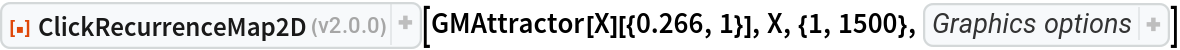 ResourceFunction["ClickRecurrenceMap2D"][
 GMAttractor[X][{0.266, 1}], X, {1, 1500}, {PlotStyle -> (PlotStyle -> AbsolutePointSize[1]), AspectRatio -> 1, PlotHighlighting -> None}]