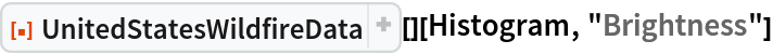 ResourceFunction[
  "UnitedStatesWildfireData"][][Histogram, "Brightness"]