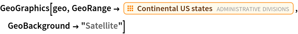 GeoGraphics[geo, GeoRange -> EntityClass["AdministrativeDivision", "ContinentalUSStates"], GeoBackground -> "Satellite"]