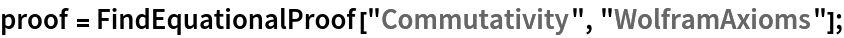 proof = FindEquationalProof["Commutativity", "WolframAxioms"];