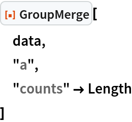 ResourceFunction["GroupMerge"][
 data,
 "a",
 "counts" -> Length
 ]