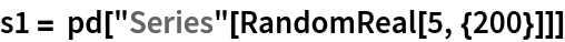 s1 = pd["Series"[RandomReal[5, {200}]]]