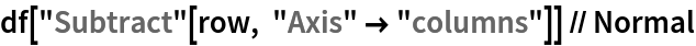 df["Subtract"[row, "Axis" -> "columns"]] // Normal