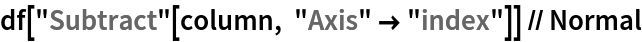 df["Subtract"[column, "Axis" -> "index"]] // Normal