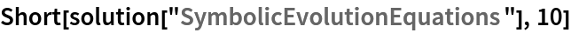 Short[solution["SymbolicEvolutionEquations"], 10]