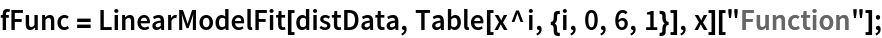 fFunc = LinearModelFit[distData, Table[x^i, {i, 0, 6, 1}], x][
   "Function"];