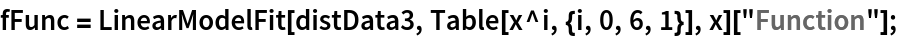 fFunc = LinearModelFit[distData3, Table[x^i, {i, 0, 6, 1}], x][
   "Function"];