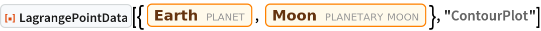 ResourceFunction["LagrangePointData", ResourceVersion->"1.0.0"][{Entity["Planet", "Earth"], Entity["PlanetaryMoon", "Moon"]}, "ContourPlot"]