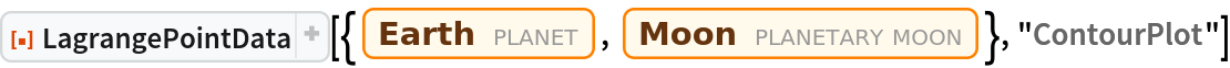ResourceFunction["LagrangePointData", ResourceVersion->"1.0.1"][{Entity["Planet", "Earth"], Entity["PlanetaryMoon", "Moon"]}, "ContourPlot"]