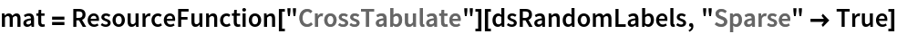 mat = ResourceFunction["CrossTabulate"][dsRandomLabels, "Sparse" -> True]