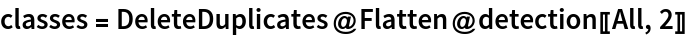 classes = DeleteDuplicates@Flatten@detection[[All, 2]]