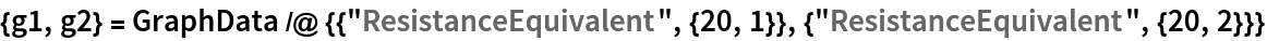 {g1, g2} = GraphData /@ {{"ResistanceEquivalent", {20, 1}}, {"ResistanceEquivalent", {20, 2}}}