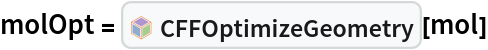 molOpt = InterpretationBox[FrameBox[TagBox[TooltipBox[PaneBox[GridBox[List[List[GraphicsBox[List[Thickness[0.0025`], List[FaceForm[List[RGBColor[0.9607843137254902`, 0.5058823529411764`, 0.19607843137254902`], Opacity[1.`]]], FilledCurveBox[List[List[List[0, 2, 0], List[0, 1, 0], List[0, 1, 0], List[0, 1, 0], List[0, 1, 0]], List[List[0, 2, 0], List[0, 1, 0], List[0, 1, 0], List[0, 1, 0], List[0, 1, 0]], List[List[0, 2, 0], List[0, 1, 0], List[0, 1, 0], List[0, 1, 0], List[0, 1, 0], List[0, 1, 0]], List[List[0, 2, 0], List[1, 3, 3], List[0, 1, 0], List[1, 3, 3], List[0, 1, 0], List[1, 3, 3], List[0, 1, 0], List[1, 3, 3], List[1, 3, 3], List[0, 1, 0], List[1, 3, 3], List[0, 1, 0], List[1, 3, 3]]], List[List[List[205.`, 22.863691329956055`], List[205.`, 212.31669425964355`], List[246.01799774169922`, 235.99870109558105`], List[369.0710144042969`, 307.0436840057373`], List[369.0710144042969`, 117.59068870544434`], List[205.`, 22.863691329956055`]], List[List[30.928985595703125`, 307.0436840057373`], List[153.98200225830078`, 235.99870109558105`], List[195.`, 212.31669425964355`], List[195.`, 22.863691329956055`], List[30.928985595703125`, 117.59068870544434`], List[30.928985595703125`, 307.0436840057373`]], List[List[200.`, 410.42970085144043`], List[364.0710144042969`, 315.7036876678467`], List[241.01799774169922`, 244.65868949890137`], List[200.`, 220.97669792175293`], List[158.98200225830078`, 244.65868949890137`], List[35.928985595703125`, 315.7036876678467`], List[200.`, 410.42970085144043`]], List[List[376.5710144042969`, 320.03370475769043`], List[202.5`, 420.53370475769043`], List[200.95300006866455`, 421.42667961120605`], List[199.04699993133545`, 421.42667961120605`], List[197.5`, 420.53370475769043`], List[23.428985595703125`, 320.03370475769043`], List[21.882003784179688`, 319.1406993865967`], List[20.928985595703125`, 317.4896984100342`], List[20.928985595703125`, 315.7036876678467`], List[20.928985595703125`, 114.70369529724121`], List[20.928985595703125`, 112.91769218444824`], List[21.882003784179688`, 111.26669120788574`], List[23.428985595703125`, 110.37369346618652`], List[197.5`, 9.87369155883789`], List[198.27300024032593`, 9.426692008972168`], List[199.13700008392334`, 9.203690528869629`], List[200.`, 9.203690528869629`], List[200.86299991607666`, 9.203690528869629`], List[201.72699999809265`, 9.426692008972168`], List[202.5`, 9.87369155883789`], List[376.5710144042969`, 110.37369346618652`], List[378.1179962158203`, 111.26669120788574`], List[379.0710144042969`, 112.91769218444824`], List[379.0710144042969`, 114.70369529724121`], List[379.0710144042969`, 315.7036876678467`], List[379.0710144042969`, 317.4896984100342`], List[378.1179962158203`, 319.1406993865967`], List[376.5710144042969`, 320.03370475769043`]]]]], List[FaceForm[List[RGBColor[0.5529411764705883`, 0.6745098039215687`, 0.8117647058823529`], Opacity[1.`]]], FilledCurveBox[List[List[List[0, 2, 0], List[0, 1, 0], List[0, 1, 0], List[0, 1, 0]]], List[List[List[44.92900085449219`, 282.59088134765625`], List[181.00001525878906`, 204.0298843383789`], List[181.00001525878906`, 46.90887451171875`], List[44.92900085449219`, 125.46986389160156`], List[44.92900085449219`, 282.59088134765625`]]]]], List[FaceForm[List[RGBColor[0.6627450980392157`, 0.803921568627451`, 0.5686274509803921`], Opacity[1.`]]], FilledCurveBox[List[List[List[0, 2, 0], List[0, 1, 0], List[0, 1, 0], List[0, 1, 0]]], List[List[List[355.0710144042969`, 282.59088134765625`], List[355.0710144042969`, 125.46986389160156`], List[219.`, 46.90887451171875`], List[219.`, 204.0298843383789`], List[355.0710144042969`, 282.59088134765625`]]]]], List[FaceForm[List[RGBColor[0.6901960784313725`, 0.5882352941176471`, 0.8117647058823529`], Opacity[1.`]]], FilledCurveBox[List[List[List[0, 2, 0], List[0, 1, 0], List[0, 1, 0], List[0, 1, 0]]], List[List[List[200.`, 394.0606994628906`], List[336.0710144042969`, 315.4997024536133`], List[200.`, 236.93968200683594`], List[63.928985595703125`, 315.4997024536133`], List[200.`, 394.0606994628906`]]]]]], List[Rule[BaselinePosition, Scaled[0.15`]], Rule[ImageSize, 10], Rule[ImageSize, 15]]], StyleBox[RowBox[List["CFFOptimizeGeometry", " "]], Rule[ShowAutoStyles, False], Rule[ShowStringCharacters, False], Rule[FontSize, Times[0.9`, Inherited]], Rule[FontColor, GrayLevel[0.1`]]]]], Rule[GridBoxSpacings, List[Rule["Columns", List[List[0.25`]]]]]], Rule[Alignment, List[Left, Baseline]], Rule[BaselinePosition, Baseline], Rule[FrameMargins, List[List[3, 0], List[0, 0]]], Rule[BaseStyle, List[Rule[LineSpacing, List[0, 0]], Rule[LineBreakWithin, False]]]], RowBox[List["PacletSymbol", "[", RowBox[List["\"RobertNachbar/ConsistentForceField\"", ",", "\"RobertNachbar`ConsistentForceField`CFFOptimizeGeometry\""]], "]"]], Rule[TooltipStyle, List[Rule[ShowAutoStyles, True], Rule[ShowStringCharacters, True]]]], Function[Annotation[Slot[1], Style[Defer[PacletSymbol["RobertNachbar/ConsistentForceField", "RobertNachbar`ConsistentForceField`CFFOptimizeGeometry"]], Rule[ShowStringCharacters, True]], "Tooltip"]]], Rule[Background, RGBColor[0.968`, 0.976`, 0.984`]], Rule[BaselinePosition, Baseline], Rule[DefaultBaseStyle, List[]], Rule[FrameMargins, List[List[0, 0], List[1, 1]]], Rule[FrameStyle, RGBColor[0.831`, 0.847`, 0.85`]], Rule[RoundingRadius, 4]], PacletSymbol["RobertNachbar/ConsistentForceField", "RobertNachbar`ConsistentForceField`CFFOptimizeGeometry"], Rule[Selectable, False], Rule[SelectWithContents, True], Rule[BoxID, "PacletSymbolBox"]][mol]