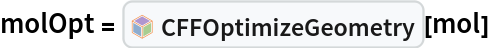 molOpt = InterpretationBox[FrameBox[TagBox[TooltipBox[PaneBox[GridBox[List[List[GraphicsBox[List[Thickness[0.0025`], List[FaceForm[List[RGBColor[0.9607843137254902`, 0.5058823529411764`, 0.19607843137254902`], Opacity[1.`]]], FilledCurveBox[List[List[List[0, 2, 0], List[0, 1, 0], List[0, 1, 0], List[0, 1, 0], List[0, 1, 0]], List[List[0, 2, 0], List[0, 1, 0], List[0, 1, 0], List[0, 1, 0], List[0, 1, 0]], List[List[0, 2, 0], List[0, 1, 0], List[0, 1, 0], List[0, 1, 0], List[0, 1, 0], List[0, 1, 0]], List[List[0, 2, 0], List[1, 3, 3], List[0, 1, 0], List[1, 3, 3], List[0, 1, 0], List[1, 3, 3], List[0, 1, 0], List[1, 3, 3], List[1, 3, 3], List[0, 1, 0], List[1, 3, 3], List[0, 1, 0], List[1, 3, 3]]], List[List[List[205.`, 22.863691329956055`], List[205.`, 212.31669425964355`], List[246.01799774169922`, 235.99870109558105`], List[369.0710144042969`, 307.0436840057373`], List[369.0710144042969`, 117.59068870544434`], List[205.`, 22.863691329956055`]], List[List[30.928985595703125`, 307.0436840057373`], List[153.98200225830078`, 235.99870109558105`], List[195.`, 212.31669425964355`], List[195.`, 22.863691329956055`], List[30.928985595703125`, 117.59068870544434`], List[30.928985595703125`, 307.0436840057373`]], List[List[200.`, 410.42970085144043`], List[364.0710144042969`, 315.7036876678467`], List[241.01799774169922`, 244.65868949890137`], List[200.`, 220.97669792175293`], List[158.98200225830078`, 244.65868949890137`], List[35.928985595703125`, 315.7036876678467`], List[200.`, 410.42970085144043`]], List[List[376.5710144042969`, 320.03370475769043`], List[202.5`, 420.53370475769043`], List[200.95300006866455`, 421.42667961120605`], List[199.04699993133545`, 421.42667961120605`], List[197.5`, 420.53370475769043`], List[23.428985595703125`, 320.03370475769043`], List[21.882003784179688`, 319.1406993865967`], List[20.928985595703125`, 317.4896984100342`], List[20.928985595703125`, 315.7036876678467`], List[20.928985595703125`, 114.70369529724121`], List[20.928985595703125`, 112.91769218444824`], List[21.882003784179688`, 111.26669120788574`], List[23.428985595703125`, 110.37369346618652`], List[197.5`, 9.87369155883789`], List[198.27300024032593`, 9.426692008972168`], List[199.13700008392334`, 9.203690528869629`], List[200.`, 9.203690528869629`], List[200.86299991607666`, 9.203690528869629`], List[201.72699999809265`, 9.426692008972168`], List[202.5`, 9.87369155883789`], List[376.5710144042969`, 110.37369346618652`], List[378.1179962158203`, 111.26669120788574`], List[379.0710144042969`, 112.91769218444824`], List[379.0710144042969`, 114.70369529724121`], List[379.0710144042969`, 315.7036876678467`], List[379.0710144042969`, 317.4896984100342`], List[378.1179962158203`, 319.1406993865967`], List[376.5710144042969`, 320.03370475769043`]]]]], List[FaceForm[List[RGBColor[0.5529411764705883`, 0.6745098039215687`, 0.8117647058823529`], Opacity[1.`]]], FilledCurveBox[List[List[List[0, 2, 0], List[0, 1, 0], List[0, 1, 0], List[0, 1, 0]]], List[List[List[44.92900085449219`, 282.59088134765625`], List[181.00001525878906`, 204.0298843383789`], List[181.00001525878906`, 46.90887451171875`], List[44.92900085449219`, 125.46986389160156`], List[44.92900085449219`, 282.59088134765625`]]]]], List[FaceForm[List[RGBColor[0.6627450980392157`, 0.803921568627451`, 0.5686274509803921`], Opacity[1.`]]], FilledCurveBox[List[List[List[0, 2, 0], List[0, 1, 0], List[0, 1, 0], List[0, 1, 0]]], List[List[List[355.0710144042969`, 282.59088134765625`], List[355.0710144042969`, 125.46986389160156`], List[219.`, 46.90887451171875`], List[219.`, 204.0298843383789`], List[355.0710144042969`, 282.59088134765625`]]]]], List[FaceForm[List[RGBColor[0.6901960784313725`, 0.5882352941176471`, 0.8117647058823529`], Opacity[1.`]]], FilledCurveBox[List[List[List[0, 2, 0], List[0, 1, 0], List[0, 1, 0], List[0, 1, 0]]], List[List[List[200.`, 394.0606994628906`], List[336.0710144042969`, 315.4997024536133`], List[200.`, 236.93968200683594`], List[63.928985595703125`, 315.4997024536133`], List[200.`, 394.0606994628906`]]]]]], List[Rule[BaselinePosition, Scaled[0.15`]], Rule[ImageSize, 10], Rule[ImageSize, 15]]], StyleBox[RowBox[List["CFFOptimizeGeometry", " "]], Rule[ShowAutoStyles, False], Rule[ShowStringCharacters, False], Rule[FontSize, Times[0.9`, Inherited]], Rule[FontColor, GrayLevel[0.1`]]]]], Rule[GridBoxSpacings, List[Rule["Columns", List[List[0.25`]]]]]], Rule[Alignment, List[Left, Baseline]], Rule[BaselinePosition, Baseline], Rule[FrameMargins, List[List[3, 0], List[0, 0]]], Rule[BaseStyle, List[Rule[LineSpacing, List[0, 0]], Rule[LineBreakWithin, False]]]], RowBox[List["PacletSymbol", "[", RowBox[List["\"RobertNachbar/ConsistentForceField\"", ",", "\"RobertNachbar`ConsistentForceField`CFFOptimizeGeometry\""]], "]"]], Rule[TooltipStyle, List[Rule[ShowAutoStyles, True], Rule[ShowStringCharacters, True]]]], Function[Annotation[Slot[1], Style[Defer[PacletSymbol["RobertNachbar/ConsistentForceField", "RobertNachbar`ConsistentForceField`CFFOptimizeGeometry"]], Rule[ShowStringCharacters, True]], "Tooltip"]]], Rule[Background, RGBColor[0.968`, 0.976`, 0.984`]], Rule[BaselinePosition, Baseline], Rule[DefaultBaseStyle, List[]], Rule[FrameMargins, List[List[0, 0], List[1, 1]]], Rule[FrameStyle, RGBColor[0.831`, 0.847`, 0.85`]], Rule[RoundingRadius, 4]], PacletSymbol["RobertNachbar/ConsistentForceField", "RobertNachbar`ConsistentForceField`CFFOptimizeGeometry"], Rule[Selectable, False], Rule[SelectWithContents, True], Rule[BoxID, "PacletSymbolBox"]][mol]
