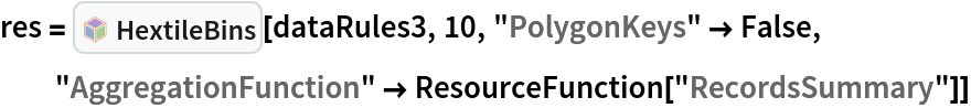 res = InterpretationBox[FrameBox[TagBox[TooltipBox[PaneBox[GridBox[List[List[GraphicsBox[List[Thickness[0.0025`], List[FaceForm[List[RGBColor[0.9607843137254902`, 0.5058823529411764`, 0.19607843137254902`], Opacity[1.`]]], FilledCurveBox[List[List[List[0, 2, 0], List[0, 1, 0], List[0, 1, 0], List[0, 1, 0], List[0, 1, 0]], List[List[0, 2, 0], List[0, 1, 0], List[0, 1, 0], List[0, 1, 0], List[0, 1, 0]], List[List[0, 2, 0], List[0, 1, 0], List[0, 1, 0], List[0, 1, 0], List[0, 1, 0], List[0, 1, 0]], List[List[0, 2, 0], List[1, 3, 3], List[0, 1, 0], List[1, 3, 3], List[0, 1, 0], List[1, 3, 3], List[0, 1, 0], List[1, 3, 3], List[1, 3, 3], List[0, 1, 0], List[1, 3, 3], List[0, 1, 0], List[1, 3, 3]]], List[List[List[205.`, 22.863691329956055`], List[205.`, 212.31669425964355`], List[246.01799774169922`, 235.99870109558105`], List[369.0710144042969`, 307.0436840057373`], List[369.0710144042969`, 117.59068870544434`], List[205.`, 22.863691329956055`]], List[List[30.928985595703125`, 307.0436840057373`], List[153.98200225830078`, 235.99870109558105`], List[195.`, 212.31669425964355`], List[195.`, 22.863691329956055`], List[30.928985595703125`, 117.59068870544434`], List[30.928985595703125`, 307.0436840057373`]], List[List[200.`, 410.42970085144043`], List[364.0710144042969`, 315.7036876678467`], List[241.01799774169922`, 244.65868949890137`], List[200.`, 220.97669792175293`], List[158.98200225830078`, 244.65868949890137`], List[35.928985595703125`, 315.7036876678467`], List[200.`, 410.42970085144043`]], List[List[376.5710144042969`, 320.03370475769043`], List[202.5`, 420.53370475769043`], List[200.95300006866455`, 421.42667961120605`], List[199.04699993133545`, 421.42667961120605`], List[197.5`, 420.53370475769043`], List[23.428985595703125`, 320.03370475769043`], List[21.882003784179688`, 319.1406993865967`], List[20.928985595703125`, 317.4896984100342`], List[20.928985595703125`, 315.7036876678467`], List[20.928985595703125`, 114.70369529724121`], List[20.928985595703125`, 112.91769218444824`], List[21.882003784179688`, 111.26669120788574`], List[23.428985595703125`, 110.37369346618652`], List[197.5`, 9.87369155883789`], List[198.27300024032593`, 9.426692008972168`], List[199.13700008392334`, 9.203690528869629`], List[200.`, 9.203690528869629`], List[200.86299991607666`, 9.203690528869629`], List[201.72699999809265`, 9.426692008972168`], List[202.5`, 9.87369155883789`], List[376.5710144042969`, 110.37369346618652`], List[378.1179962158203`, 111.26669120788574`], List[379.0710144042969`, 112.91769218444824`], List[379.0710144042969`, 114.70369529724121`], List[379.0710144042969`, 315.7036876678467`], List[379.0710144042969`, 317.4896984100342`], List[378.1179962158203`, 319.1406993865967`], List[376.5710144042969`, 320.03370475769043`]]]]], List[FaceForm[List[RGBColor[0.5529411764705883`, 0.6745098039215687`, 0.8117647058823529`], Opacity[1.`]]], FilledCurveBox[List[List[List[0, 2, 0], List[0, 1, 0], List[0, 1, 0], List[0, 1, 0]]], List[List[List[44.92900085449219`, 282.59088134765625`], List[181.00001525878906`, 204.0298843383789`], List[181.00001525878906`, 46.90887451171875`], List[44.92900085449219`, 125.46986389160156`], List[44.92900085449219`, 282.59088134765625`]]]]], List[FaceForm[List[RGBColor[0.6627450980392157`, 0.803921568627451`, 0.5686274509803921`], Opacity[1.`]]], FilledCurveBox[List[List[List[0, 2, 0], List[0, 1, 0], List[0, 1, 0], List[0, 1, 0]]], List[List[List[355.0710144042969`, 282.59088134765625`], List[355.0710144042969`, 125.46986389160156`], List[219.`, 46.90887451171875`], List[219.`, 204.0298843383789`], List[355.0710144042969`, 282.59088134765625`]]]]], List[FaceForm[List[RGBColor[0.6901960784313725`, 0.5882352941176471`, 0.8117647058823529`], Opacity[1.`]]], FilledCurveBox[List[List[List[0, 2, 0], List[0, 1, 0], List[0, 1, 0], List[0, 1, 0]]], List[List[List[200.`, 394.0606994628906`], List[336.0710144042969`, 315.4997024536133`], List[200.`, 236.93968200683594`], List[63.928985595703125`, 315.4997024536133`], List[200.`, 394.0606994628906`]]]]]], List[Rule[BaselinePosition, Scaled[0.15`]], Rule[ImageSize, 10], Rule[ImageSize, 15]]], StyleBox[RowBox[List["HextileBins", " "]], Rule[ShowAutoStyles, False], Rule[ShowStringCharacters, False], Rule[FontSize, Times[0.9`, Inherited]], Rule[FontColor, GrayLevel[0.1`]]]]], Rule[GridBoxSpacings, List[Rule["Columns", List[List[0.25`]]]]]], Rule[Alignment, List[Left, Baseline]], Rule[BaselinePosition, Baseline], Rule[FrameMargins, List[List[3, 0], List[0, 0]]], Rule[BaseStyle, List[Rule[LineSpacing, List[0, 0]], Rule[LineBreakWithin, False]]]], RowBox[List["PacletSymbol", "[", RowBox[List["\"AntonAntonov/TileStats\"", ",", "\"AntonAntonov`TileStats`HextileBins\""]], "]"]], Rule[TooltipStyle, List[Rule[ShowAutoStyles, True], Rule[ShowStringCharacters, True]]]], Function[Annotation[Slot[1], Style[Defer[PacletSymbol["AntonAntonov/TileStats", "AntonAntonov`TileStats`HextileBins"]], Rule[ShowStringCharacters, True]], "Tooltip"]]], Rule[Background, RGBColor[0.968`, 0.976`, 0.984`]], Rule[BaselinePosition, Baseline], Rule[DefaultBaseStyle, List[]], Rule[FrameMargins, List[List[0, 0], List[1, 1]]], Rule[FrameStyle, RGBColor[0.831`, 0.847`, 0.85`]], Rule[RoundingRadius, 4]], PacletSymbol["AntonAntonov/TileStats", "AntonAntonov`TileStats`HextileBins"], Rule[Selectable, False], Rule[SelectWithContents, True], Rule[BoxID, "PacletSymbolBox"]][dataRules3, 10, "PolygonKeys" -> False, "AggregationFunction" -> ResourceFunction["RecordsSummary"]]