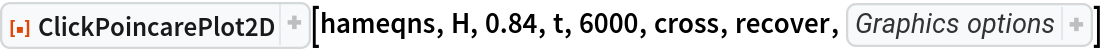 ResourceFunction[
 "ClickPoincarePlot2D"][hameqns, H, 0.84, t, 6000, cross, recover, {PlotStyle -> AbsolutePointSize[1], AspectRatio -> 1, PlotHighlighting -> None}]