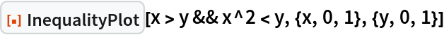 ResourceFunction["InequalityPlot"][
 x > y && x^2 < y, {x, 0, 1}, {y, 0, 1}]