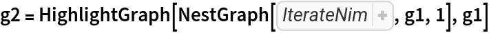 g2 = HighlightGraph[NestGraph[Function[state, 
Thread[{
Catenate[
Map[Tuples[
MapAt[Range[0, First[#] - 1]& , 
Map[List, 
First[state]], #]]& , 
Range[
Length[
First[state]]]]], 
<|\[FormalAlpha] -> \[FormalBeta], \[FormalBeta] -> \[FormalAlpha]|>[
Last[state]]}]], g1, 1], g1]