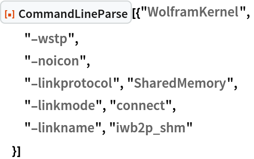 ResourceFunction["CommandLineParse"][{"WolframKernel",
  "-wstp",
  "-noicon",
  "-linkprotocol", "SharedMemory",
  "-linkmode", "connect",
  "-linkname", "iwb2p_shm"
  }]