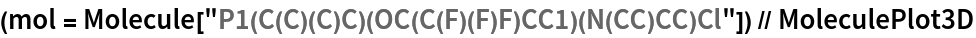 (mol = Molecule[
    "P1(C(C)(C)C)(OC(C(F)(F)F)CC1)(N(CC)CC)Cl"]) // MoleculePlot3D