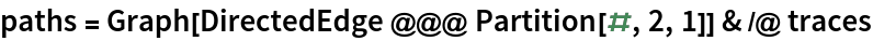 paths = Graph[DirectedEdge @@@ Partition[#, 2, 1]] & /@ traces