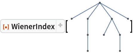 ResourceFunction["WienerIndex"][ \!\(\*
GraphicsBox[
NamespaceBox["NetworkGraphics",
DynamicModuleBox[{Typeset`graph = HoldComplete[
Graph[{1, 2, 3, 4, 5, 6, 7, 8, 9, 10}, {Null, {{3, 4}, {5, 6}, {5, 3}, {7, 8}, {7, 1}, {7, 2}, {
         7, 3}, {9, 10}, {9, 2}}}]]}, 
TagBox[GraphicsGroupBox[
        GraphicsComplexBox[{{0., 1.466033332275663}, {
         0.7330166661378313, 1.466033332275663}, {1.8325416653445783`,
          1.466033332275663}, {1.4660333322756627`, 0.7330166661378315}, {2.199049998413494, 0.7330166661378315}, {2.199049998413494, 0.}, {
         1.2827791657412049`, 2.199049998413494}, {
         2.5655583314824097`, 1.466033332275663}, {0.7330166661378313,
          0.7330166661378315}, {0.7330166661378313, 0.}}, {
{Hue[0.6, 0.7, 0.5], Opacity[0.7], Arrowheads[0.], ArrowBox[{{1, 7}, {2, 7}, {2, 9}, {3, 4}, {3, 5}, {3, 7}, {
            5, 6}, {7, 8}, {9, 10}}, 0.027040802458717428`]}, 
{Hue[0.6, 0.2, 0.8], EdgeForm[{GrayLevel[0], Opacity[0.7]}], DiskBox[1, 0.027040802458717428], DiskBox[2, 0.027040802458717428], DiskBox[3, 0.027040802458717428], DiskBox[4, 0.027040802458717428], DiskBox[5, 0.027040802458717428], DiskBox[6, 0.027040802458717428], DiskBox[7, 0.027040802458717428], DiskBox[8, 0.027040802458717428], DiskBox[9, 0.027040802458717428], DiskBox[10, 0.027040802458717428]}}]],
MouseAppearanceTag["NetworkGraphics"]],
AllowKernelInitialization->False]],
DefaultBaseStyle->"NetworkGraphics",
FormatType->TraditionalForm,
FrameTicks->None]\)]