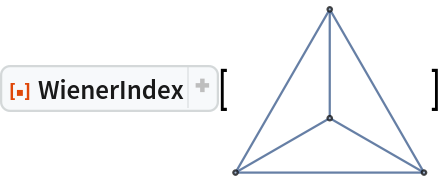 ResourceFunction["WienerIndex"][\!\(\*
GraphicsBox[
NamespaceBox["NetworkGraphics",
DynamicModuleBox[{Typeset`graph = HoldComplete[
Graph[{1, 2, 3, 4}, {Null, 
SparseArray[
         Automatic, {4, 4}, 0, {1, {{0, 3, 6, 9, 12}, {{2}, {3}, {4}, {1}, {3}, {4}, {
            1}, {2}, {4}, {1}, {2}, {3}}}, Pattern}]}, {GraphLayout -> "StarEmbedding"}]]}, 
TagBox[GraphicsGroupBox[
        GraphicsComplexBox[{{0., 0.}, {
         0.8660254037844389, -0.5000000000000012}, {
         1.8369701987210297`*^-16, 1.}, {-0.8660254037844386, -0.49999999999999917`}}, {
{Hue[0.6, 0.7, 0.5], Opacity[0.7], Arrowheads[0.], ArrowBox[{{1, 2}, {1, 3}, {1, 4}, {2, 3}, {2, 4}, {3, 4}}, 0.020399597244776413`]}, 
{Hue[0.6, 0.2, 0.8], EdgeForm[{GrayLevel[0], Opacity[0.7]}], DiskBox[1, 0.020399597244776413], DiskBox[2, 0.020399597244776413], DiskBox[3, 0.020399597244776413], DiskBox[4, 0.020399597244776413]}}]],
MouseAppearanceTag["NetworkGraphics"]],
AllowKernelInitialization->False]],
DefaultBaseStyle->"NetworkGraphics",
FormatType->TraditionalForm,
FrameTicks->None]\)]