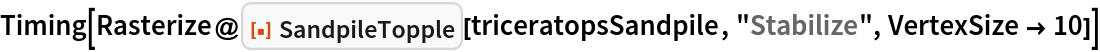 Timing[Rasterize@
  ResourceFunction["SandpileTopple"][triceratopsSandpile, "Stabilize",
    VertexSize -> 10]]