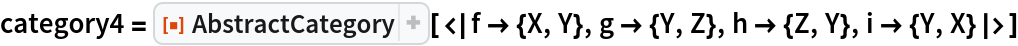 category4 = ResourceFunction["AbstractCategory", ResourceVersion->"1.0.0"][<|f -> {X, Y}, g -> {Y, Z}, h -> {Z, Y}, i -> {Y, X}|>]