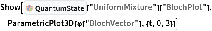 Show[InterpretationBox[FrameBox[TagBox[TooltipBox[PaneBox[GridBox[List[List[GraphicsBox[List[Thickness[0.0025`], List[FaceForm[List[RGBColor[0.9607843137254902`, 0.5058823529411764`, 0.19607843137254902`], Opacity[1.`]]], FilledCurveBox[List[List[List[0, 2, 0], List[0, 1, 0], List[0, 1, 0], List[0, 1, 0], List[0, 1, 0]], List[List[0, 2, 0], List[0, 1, 0], List[0, 1, 0], List[0, 1, 0], List[0, 1, 0]], List[List[0, 2, 0], List[0, 1, 0], List[0, 1, 0], List[0, 1, 0], List[0, 1, 0], List[0, 1, 0]], List[List[0, 2, 0], List[1, 3, 3], List[0, 1, 0], List[1, 3, 3], List[0, 1, 0], List[1, 3, 3], List[0, 1, 0], List[1, 3, 3], List[1, 3, 3], List[0, 1, 0], List[1, 3, 3], List[0, 1, 0], List[1, 3, 3]]], List[List[List[205.`, 22.863691329956055`], List[205.`, 212.31669425964355`], List[246.01799774169922`, 235.99870109558105`], List[369.0710144042969`, 307.0436840057373`], List[369.0710144042969`, 117.59068870544434`], List[205.`, 22.863691329956055`]], List[List[30.928985595703125`, 307.0436840057373`], List[153.98200225830078`, 235.99870109558105`], List[195.`, 212.31669425964355`], List[195.`, 22.863691329956055`], List[30.928985595703125`, 117.59068870544434`], List[30.928985595703125`, 307.0436840057373`]], List[List[200.`, 410.42970085144043`], List[364.0710144042969`, 315.7036876678467`], List[241.01799774169922`, 244.65868949890137`], List[200.`, 220.97669792175293`], List[158.98200225830078`, 244.65868949890137`], List[35.928985595703125`, 315.7036876678467`], List[200.`, 410.42970085144043`]], List[List[376.5710144042969`, 320.03370475769043`], List[202.5`, 420.53370475769043`], List[200.95300006866455`, 421.42667961120605`], List[199.04699993133545`, 421.42667961120605`], List[197.5`, 420.53370475769043`], List[23.428985595703125`, 320.03370475769043`], List[21.882003784179688`, 319.1406993865967`], List[20.928985595703125`, 317.4896984100342`], List[20.928985595703125`, 315.7036876678467`], List[20.928985595703125`, 114.70369529724121`], List[20.928985595703125`, 112.91769218444824`], List[21.882003784179688`, 111.26669120788574`], List[23.428985595703125`, 110.37369346618652`], List[197.5`, 9.87369155883789`], List[198.27300024032593`, 9.426692008972168`], List[199.13700008392334`, 9.203690528869629`], List[200.`, 9.203690528869629`], List[200.86299991607666`, 9.203690528869629`], List[201.72699999809265`, 9.426692008972168`], List[202.5`, 9.87369155883789`], List[376.5710144042969`, 110.37369346618652`], List[378.1179962158203`, 111.26669120788574`], List[379.0710144042969`, 112.91769218444824`], List[379.0710144042969`, 114.70369529724121`], List[379.0710144042969`, 315.7036876678467`], List[379.0710144042969`, 317.4896984100342`], List[378.1179962158203`, 319.1406993865967`], List[376.5710144042969`, 320.03370475769043`]]]]], List[FaceForm[List[RGBColor[0.5529411764705883`, 0.6745098039215687`, 0.8117647058823529`], Opacity[1.`]]], FilledCurveBox[List[List[List[0, 2, 0], List[0, 1, 0], List[0, 1, 0], List[0, 1, 0]]], List[List[List[44.92900085449219`, 282.59088134765625`], List[181.00001525878906`, 204.0298843383789`], List[181.00001525878906`, 46.90887451171875`], List[44.92900085449219`, 125.46986389160156`], List[44.92900085449219`, 282.59088134765625`]]]]], List[FaceForm[List[RGBColor[0.6627450980392157`, 0.803921568627451`, 0.5686274509803921`], Opacity[1.`]]], FilledCurveBox[List[List[List[0, 2, 0], List[0, 1, 0], List[0, 1, 0], List[0, 1, 0]]], List[List[List[355.0710144042969`, 282.59088134765625`], List[355.0710144042969`, 125.46986389160156`], List[219.`, 46.90887451171875`], List[219.`, 204.0298843383789`], List[355.0710144042969`, 282.59088134765625`]]]]], List[FaceForm[List[RGBColor[0.6901960784313725`, 0.5882352941176471`, 0.8117647058823529`], Opacity[1.`]]], FilledCurveBox[List[List[List[0, 2, 0], List[0, 1, 0], List[0, 1, 0], List[0, 1, 0]]], List[List[List[200.`, 394.0606994628906`], List[336.0710144042969`, 315.4997024536133`], List[200.`, 236.93968200683594`], List[63.928985595703125`, 315.4997024536133`], List[200.`, 394.0606994628906`]]]]]], List[Rule[BaselinePosition, Scaled[0.15`]], Rule[ImageSize, 10], Rule[ImageSize, 15]]], StyleBox[RowBox[List["QuantumState", " "]], Rule[ShowAutoStyles, False], Rule[ShowStringCharacters, False], Rule[FontSize, Times[0.9`, Inherited]], Rule[FontColor, GrayLevel[0.1`]]]]], Rule[GridBoxSpacings, List[Rule["Columns", List[List[0.25`]]]]]], Rule[Alignment, List[Left, Baseline]], Rule[BaselinePosition, Baseline], Rule[FrameMargins, List[List[3, 0], List[0, 0]]], Rule[BaseStyle, List[Rule[LineSpacing, List[0, 0]], Rule[LineBreakWithin, False]]]], RowBox[List["PacletSymbol", "[", RowBox[List["\"Wolfram/QuantumFramework\"", ",", "\"Wolfram`QuantumFramework`QuantumState\""]], "]"]], Rule[TooltipStyle, List[Rule[ShowAutoStyles, True], Rule[ShowStringCharacters, True]]]], Function[Annotation[Slot[1], Style[Defer[PacletSymbol["Wolfram/QuantumFramework", "Wolfram`QuantumFramework`QuantumState"]], Rule[ShowStringCharacters, True]], "Tooltip"]]], Rule[Background, RGBColor[0.968`, 0.976`, 0.984`]], Rule[BaselinePosition, Baseline], Rule[DefaultBaseStyle, List[]], Rule[FrameMargins, List[List[0, 0], List[1, 1]]], Rule[FrameStyle, RGBColor[0.831`, 0.847`, 0.85`]], Rule[RoundingRadius, 4]], PacletSymbol["Wolfram/QuantumFramework", "Wolfram`QuantumFramework`QuantumState"], Rule[Selectable, False], Rule[SelectWithContents, True], Rule[BoxID, "PacletSymbolBox"]]["UniformMixture"][
  "BlochPlot"], ParametricPlot3D[\[Psi]["BlochVector"], {t, 0, 3}]]