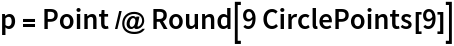 p = Point /@ Round[9 CirclePoints[9]]