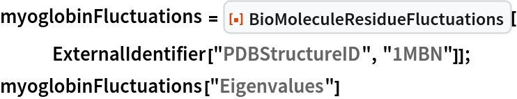 myoglobinFluctuations = ResourceFunction["BioMoleculeResidueFluctuations"][
   ExternalIdentifier["PDBStructureID", "1MBN"]];
myoglobinFluctuations["Eigenvalues"]