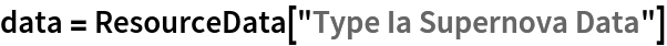 data = ResourceData[\!\(\*
TagBox["\"\<Type Ia Supernova Data\>\"",
#& ,
BoxID -> "ResourceTag-Type Ia Supernova Data-Input",
AutoDelete->True]\)]