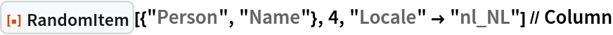 ResourceFunction["RandomItem"][{"Person", "Name"}, 4, "Locale" -> "nl_NL"] // Column