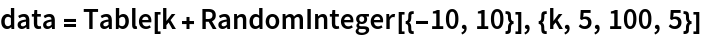 data = Table[k + RandomInteger[{-10, 10}], {k, 5, 100, 5}]