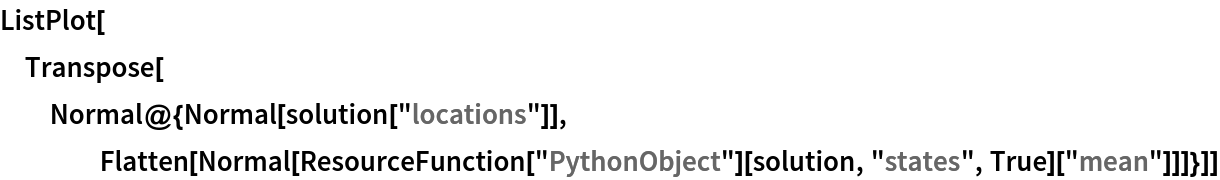 ListPlot[Transpose[
  Normal@{Normal[solution["locations"]], Flatten[Normal[
      ResourceFunction["PythonObject"][solution, "states", True][
       "mean"]]]}]]