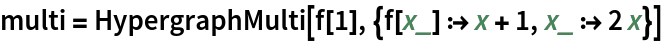 multi = HypergraphMulti[f[1], {f[x_] :> x + 1, x_ :> 2 x}]