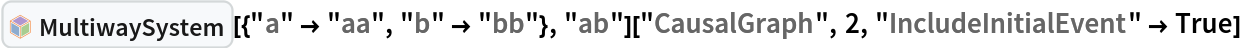 InterpretationBox[FrameBox[TagBox[TooltipBox[PaneBox[GridBox[List[List[GraphicsBox[List[Thickness[0.0025`], List[FaceForm[List[RGBColor[0.9607843137254902`, 0.5058823529411764`, 0.19607843137254902`], Opacity[1.`]]], FilledCurveBox[List[List[List[0, 2, 0], List[0, 1, 0], List[0, 1, 0], List[0, 1, 0], List[0, 1, 0]], List[List[0, 2, 0], List[0, 1, 0], List[0, 1, 0], List[0, 1, 0], List[0, 1, 0]], List[List[0, 2, 0], List[0, 1, 0], List[0, 1, 0], List[0, 1, 0], List[0, 1, 0], List[0, 1, 0]], List[List[0, 2, 0], List[1, 3, 3], List[0, 1, 0], List[1, 3, 3], List[0, 1, 0], List[1, 3, 3], List[0, 1, 0], List[1, 3, 3], List[1, 3, 3], List[0, 1, 0], List[1, 3, 3], List[0, 1, 0], List[1, 3, 3]]], List[List[List[205.`, 22.863691329956055`], List[205.`, 212.31669425964355`], List[246.01799774169922`, 235.99870109558105`], List[369.0710144042969`, 307.0436840057373`], List[369.0710144042969`, 117.59068870544434`], List[205.`, 22.863691329956055`]], List[List[30.928985595703125`, 307.0436840057373`], List[153.98200225830078`, 235.99870109558105`], List[195.`, 212.31669425964355`], List[195.`, 22.863691329956055`], List[30.928985595703125`, 117.59068870544434`], List[30.928985595703125`, 307.0436840057373`]], List[List[200.`, 410.42970085144043`], List[364.0710144042969`, 315.7036876678467`], List[241.01799774169922`, 244.65868949890137`], List[200.`, 220.97669792175293`], List[158.98200225830078`, 244.65868949890137`], List[35.928985595703125`, 315.7036876678467`], List[200.`, 410.42970085144043`]], List[List[376.5710144042969`, 320.03370475769043`], List[202.5`, 420.53370475769043`], List[200.95300006866455`, 421.42667961120605`], List[199.04699993133545`, 421.42667961120605`], List[197.5`, 420.53370475769043`], List[23.428985595703125`, 320.03370475769043`], List[21.882003784179688`, 319.1406993865967`], List[20.928985595703125`, 317.4896984100342`], List[20.928985595703125`, 315.7036876678467`], List[20.928985595703125`, 114.70369529724121`], List[20.928985595703125`, 112.91769218444824`], List[21.882003784179688`, 111.26669120788574`], List[23.428985595703125`, 110.37369346618652`], List[197.5`, 9.87369155883789`], List[198.27300024032593`, 9.426692008972168`], List[199.13700008392334`, 9.203690528869629`], List[200.`, 9.203690528869629`], List[200.86299991607666`, 9.203690528869629`], List[201.72699999809265`, 9.426692008972168`], List[202.5`, 9.87369155883789`], List[376.5710144042969`, 110.37369346618652`], List[378.1179962158203`, 111.26669120788574`], List[379.0710144042969`, 112.91769218444824`], List[379.0710144042969`, 114.70369529724121`], List[379.0710144042969`, 315.7036876678467`], List[379.0710144042969`, 317.4896984100342`], List[378.1179962158203`, 319.1406993865967`], List[376.5710144042969`, 320.03370475769043`]]]]], List[FaceForm[List[RGBColor[0.5529411764705883`, 0.6745098039215687`, 0.8117647058823529`], Opacity[1.`]]], FilledCurveBox[List[List[List[0, 2, 0], List[0, 1, 0], List[0, 1, 0], List[0, 1, 0]]], List[List[List[44.92900085449219`, 282.59088134765625`], List[181.00001525878906`, 204.0298843383789`], List[181.00001525878906`, 46.90887451171875`], List[44.92900085449219`, 125.46986389160156`], List[44.92900085449219`, 282.59088134765625`]]]]], List[FaceForm[List[RGBColor[0.6627450980392157`, 0.803921568627451`, 0.5686274509803921`], Opacity[1.`]]], FilledCurveBox[List[List[List[0, 2, 0], List[0, 1, 0], List[0, 1, 0], List[0, 1, 0]]], List[List[List[355.0710144042969`, 282.59088134765625`], List[355.0710144042969`, 125.46986389160156`], List[219.`, 46.90887451171875`], List[219.`, 204.0298843383789`], List[355.0710144042969`, 282.59088134765625`]]]]], List[FaceForm[List[RGBColor[0.6901960784313725`, 0.5882352941176471`, 0.8117647058823529`], Opacity[1.`]]], FilledCurveBox[List[List[List[0, 2, 0], List[0, 1, 0], List[0, 1, 0], List[0, 1, 0]]], List[List[List[200.`, 394.0606994628906`], List[336.0710144042969`, 315.4997024536133`], List[200.`, 236.93968200683594`], List[63.928985595703125`, 315.4997024536133`], List[200.`, 394.0606994628906`]]]]]], List[Rule[BaselinePosition, Scaled[0.15`]], Rule[ImageSize, 10], Rule[ImageSize, 15]]], StyleBox[RowBox[List["MultiwaySystem", " "]], Rule[ShowAutoStyles, False], Rule[ShowStringCharacters, False], Rule[FontSize, Times[0.9`, Inherited]], Rule[FontColor, GrayLevel[0.1`]]]]], Rule[GridBoxSpacings, List[Rule["Columns", List[List[0.25`]]]]]], Rule[Alignment, List[Left, Baseline]], Rule[BaselinePosition, Baseline], Rule[FrameMargins, List[List[3, 0], List[0, 0]]], Rule[BaseStyle, List[Rule[LineSpacing, List[0, 0]], Rule[LineBreakWithin, False]]]], RowBox[List["PacletSymbol", "[", RowBox[List["\"Wolfram/Multicomputation\"", ",", "\"Wolfram`Multicomputation`MultiwaySystem\""]], "]"]], Rule[TooltipStyle, List[Rule[ShowAutoStyles, True], Rule[ShowStringCharacters, True]]]], Function[Annotation[Slot[1], Style[Defer[PacletSymbol["Wolfram/Multicomputation", "Wolfram`Multicomputation`MultiwaySystem"]], Rule[ShowStringCharacters, True]], "Tooltip"]]], Rule[Background, RGBColor[0.968`, 0.976`, 0.984`]], Rule[BaselinePosition, Baseline], Rule[DefaultBaseStyle, List[]], Rule[FrameMargins, List[List[0, 0], List[1, 1]]], Rule[FrameStyle, RGBColor[0.831`, 0.847`, 0.85`]], Rule[RoundingRadius, 4]], PacletSymbol["Wolfram/Multicomputation", "Wolfram`Multicomputation`MultiwaySystem"], Rule[Selectable, False], Rule[SelectWithContents, True], Rule[BoxID, "PacletSymbolBox"]][{"a" -> "aa", "b" -> "bb"}, "ab"]["CausalGraph", 2, "IncludeInitialEvent" -> True]