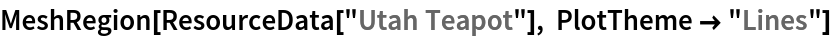 MeshRegion[ResourceData[\!\(\*
TagBox["\"\<Utah Teapot\>\"",
#& ,
BoxID -> "ResourceTag-Utah Teapot-Input",
AutoDelete->True]\)], PlotTheme -> "Lines"]